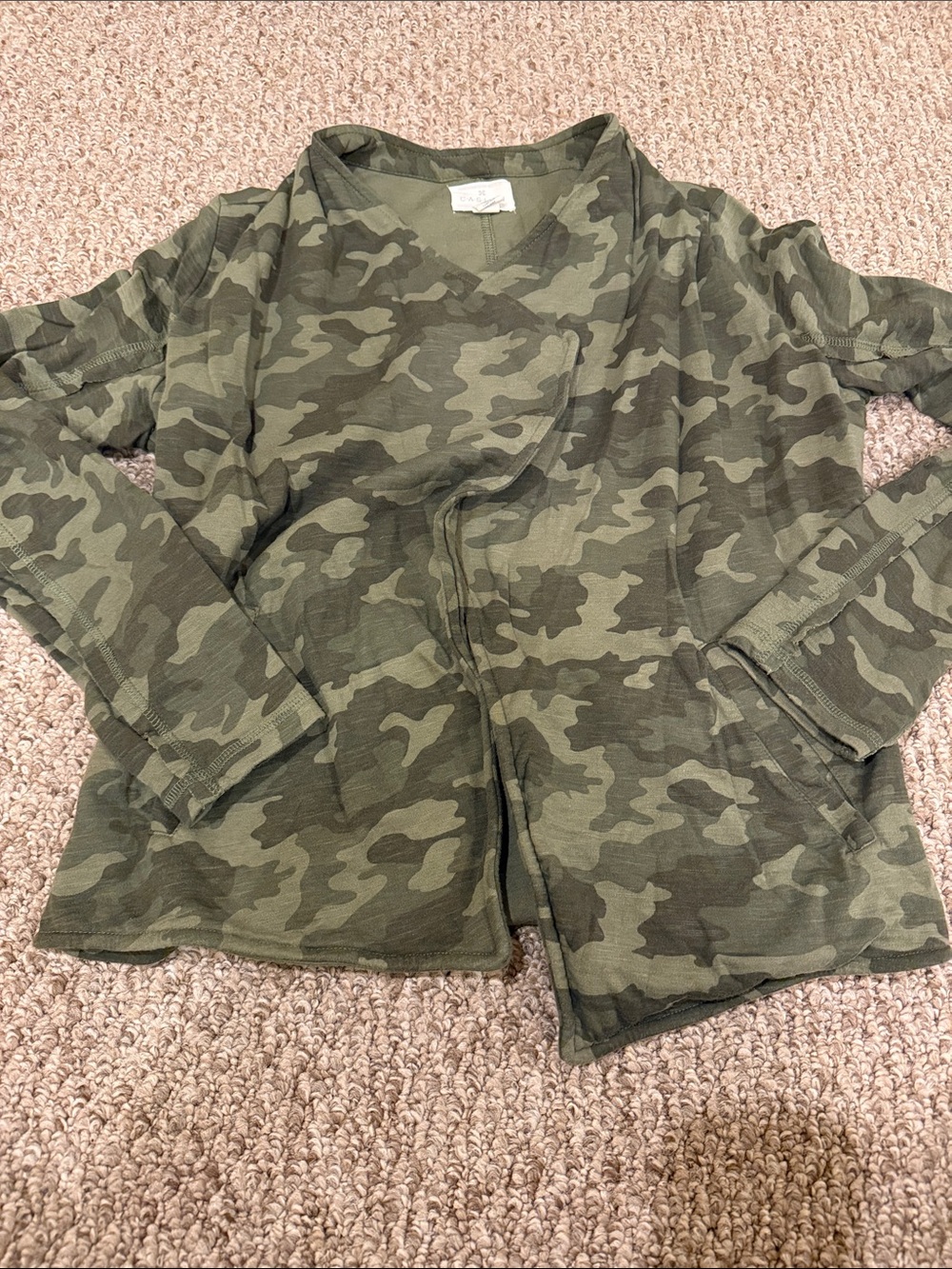 Caslon Olive Green Camo Long Sleeve Top
